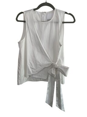 Prose & Poetry White Cotton Poplin Top with Bow Size XS